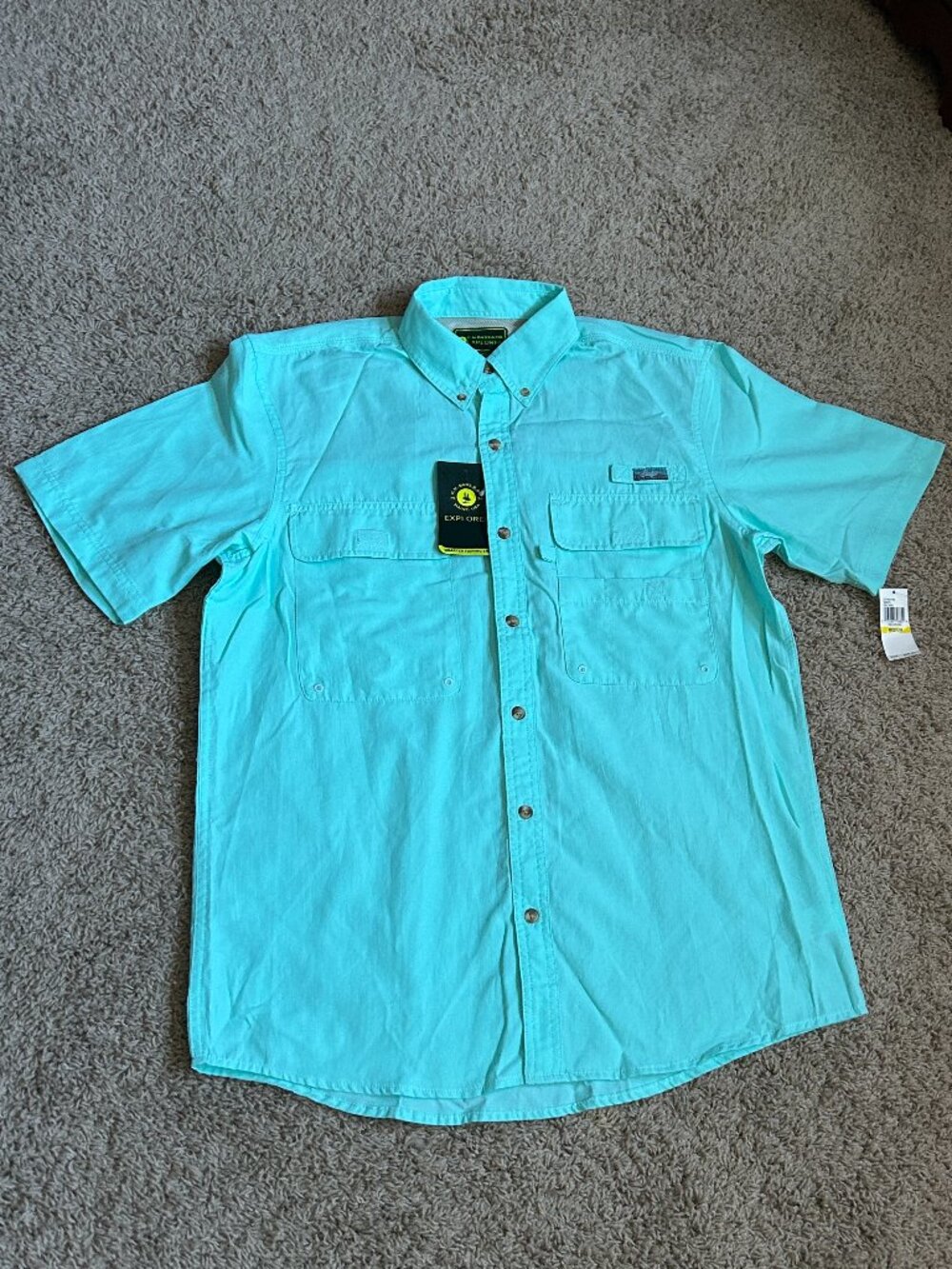 Bass Men's Charter Fishing Shirt NWT Size M Teal